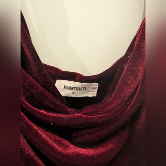NWOT Rumored Deep Red Velvet Midi Maxi Dress Size Medium Revolve Cowl Neck Long - Picture 3 of 5